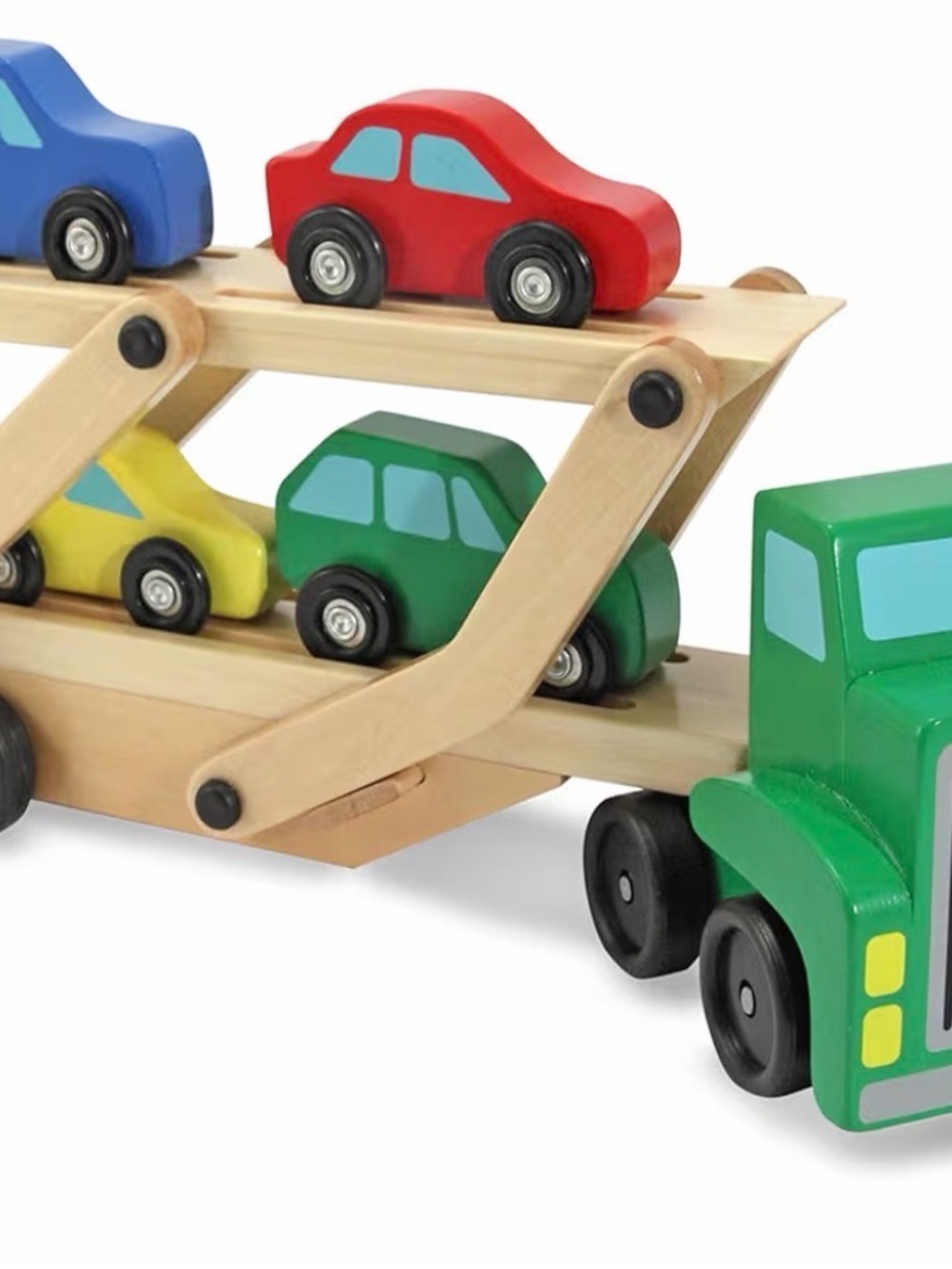Wooden Green Car Carrier Truck with Colorful Toy Cars